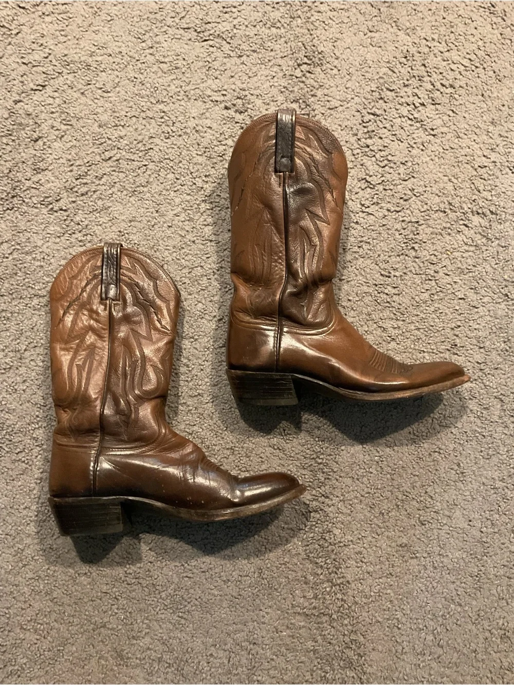 Vintage Lucchese 2000 Men’s Exotic Brown Leather Cowboy Western Moto Tall Boots